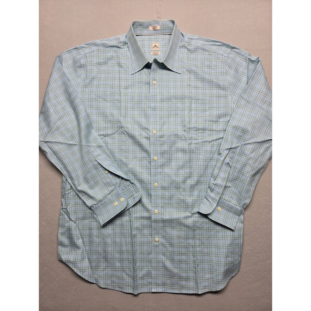 Peter Millar XL Nanoluxe Blue Green Plaid Long Sleeve Button Down Shirt